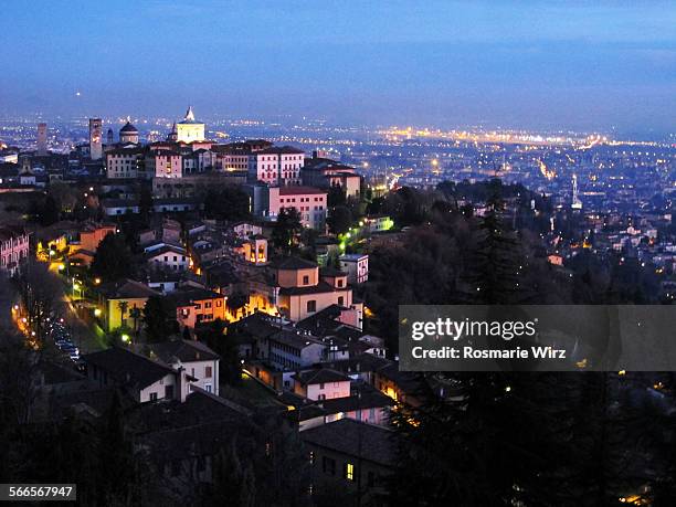 bergamo by night - bergamo stock pictures, royalty-free photos & images