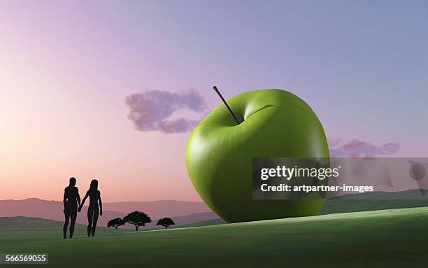 adam and eve - forbidden apple stock pictures, royalty-free photos & images