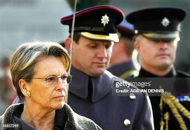 United Kingdom: French Defence Minister Michele Alliot-Marie inspects a guard of honour from 1st Battalion Worcestershire and Sherwood Foresters...