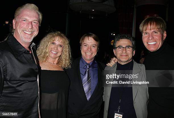 Composer Ron Abel, ventriloquist/comedian Jay Johnson, Murphy Cross, Johnson's wife Sandi and Paul Kreppel attend the afterparty following the...