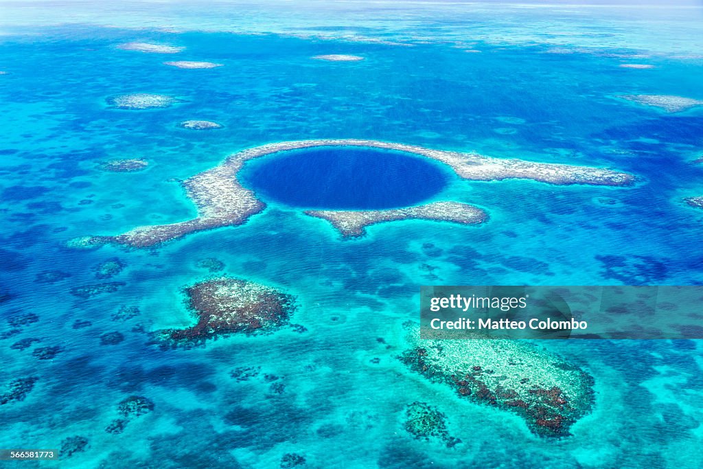 Aerial of the Blue Hole, Lighthouse reef, Belize