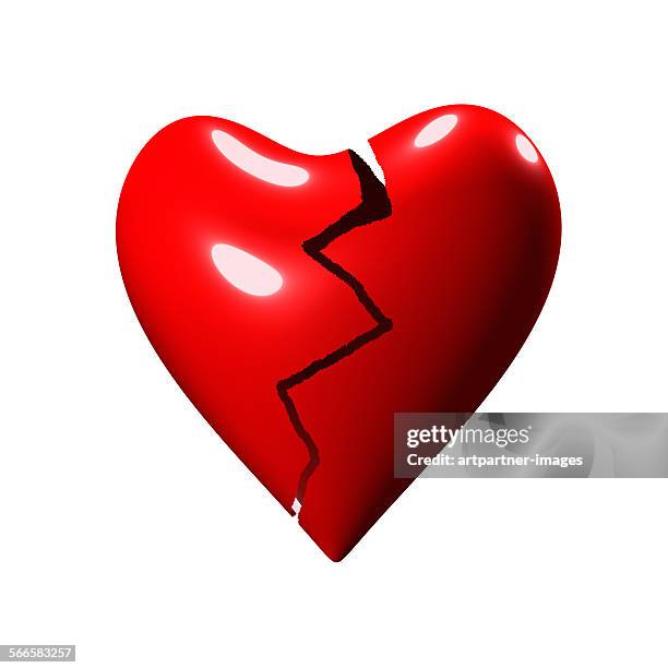 broken heart on white background - broken heart stock pictures, royalty-free photos & images