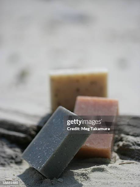 close-up of three soaps - hard choice stock pictures, royalty-free photos & images