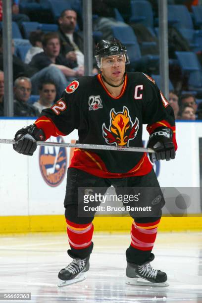 Jarome Iginla of the Calgary Flames skates during the game against the New York Islanders on January 12, 2006 at the Nassau Coliseum in Uniondale,...