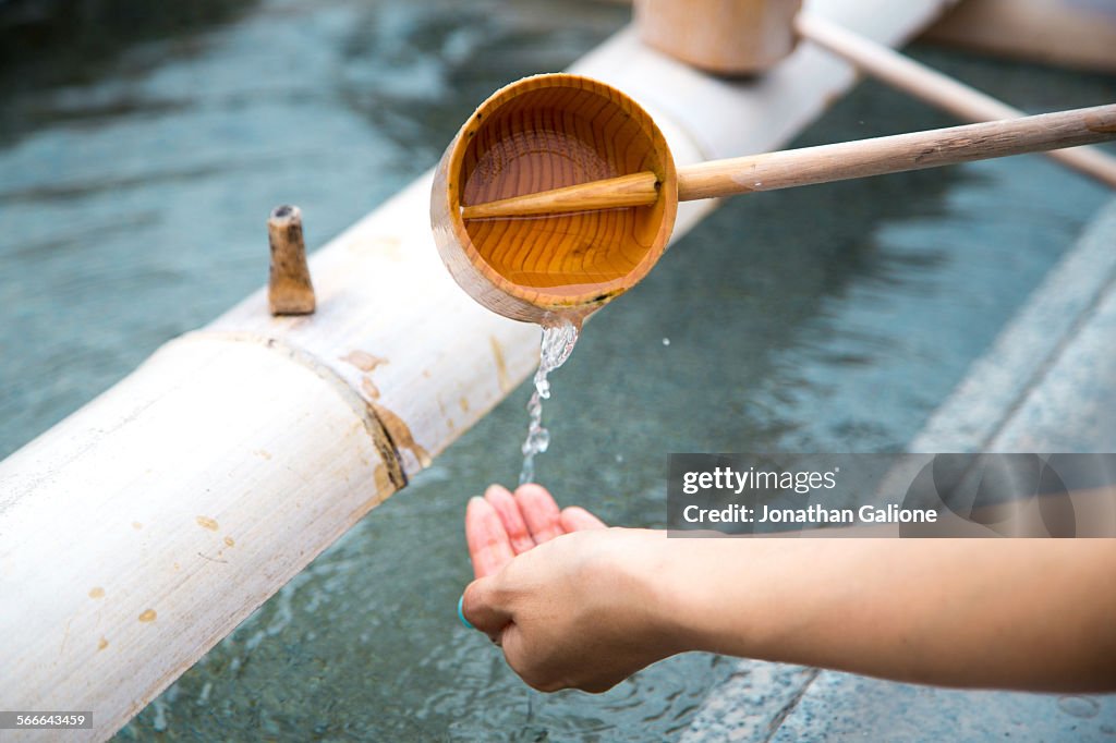 Ritual hand washing at a Japanese temple