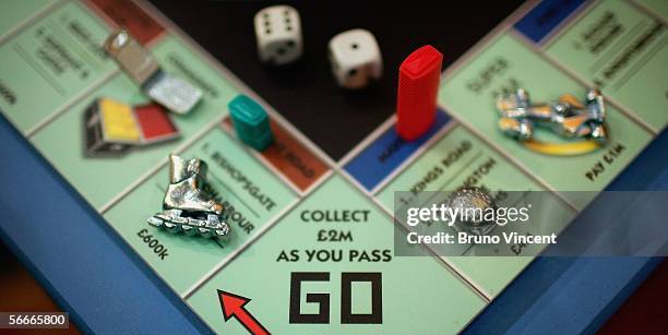 Detail of the new updated Monopoly board game is seen at the London Toy Fair on January 25, 2006 in London. The Toy Fair, held at the ExCeL centre,...