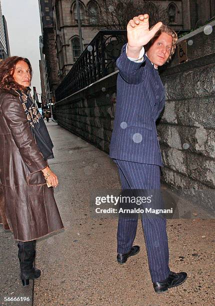 Lapo Elkann and designer Diane Von Furstenberg leave a memorial service for Count Roffredo Gaetani at St. Patrick's Cathedral January 23, 2006 in New...