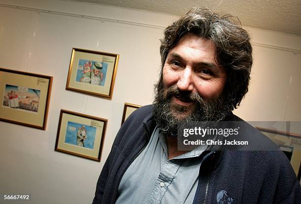 Cartoonist Steve Bell is seen at the Private View for "Misunderestimating The President Through Cartoons", an exhibition of caricatures of the...