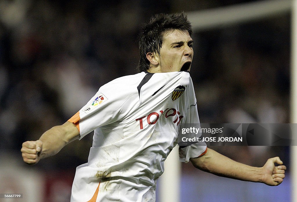 Valencia's David Villa celebrates after