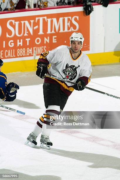 Ramzi Abid of the Chicago Wolves skates against the Peoria Rivermen at Allstate Arena on December 11, 2005 in Rosemont, Illinois. The Wolves won 4-1.
