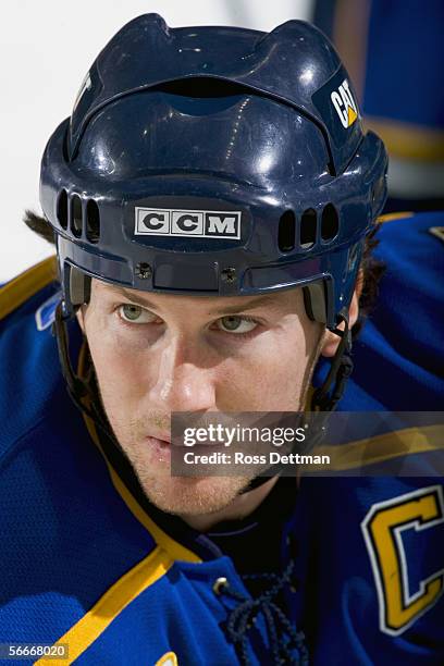 Brendan Buckley of the Peoria Rivermen looks on against the Chicago Wolves at Allstate Arena on December 11, 2005 in Rosemont, Illinois. The Wolves...