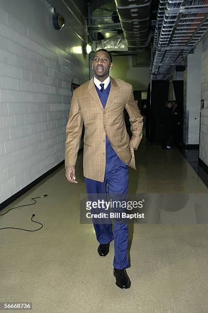 Tracy McGrady of the Houston Rockets arrives prior to the game against the Charlotte Bobcats on January 25, 2006 at the Toyota Center in Houston,...