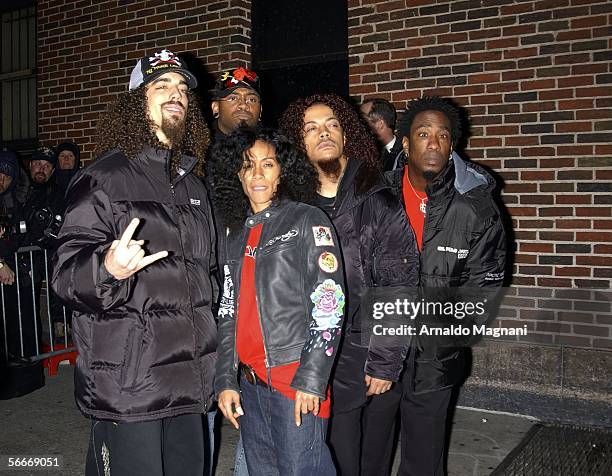 Actress/singer Jada Pinkett Smith poses with her "Wicked Wisdom" band members after performing on the "Late Show With David Letterman" on January 25,...
