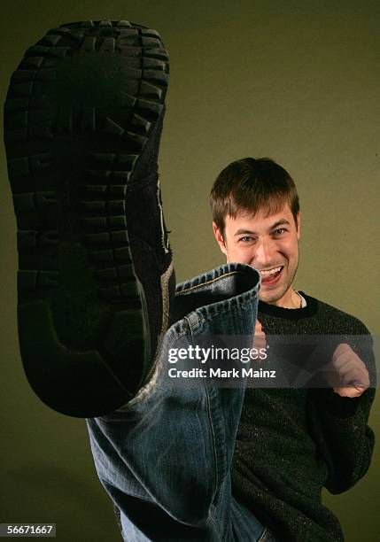 Ator Jody Hill from the film "The Foot Fist Way" poses for a portrait at the Getty Images Portrait Studio during the 2006 Sundance Film Festival on...