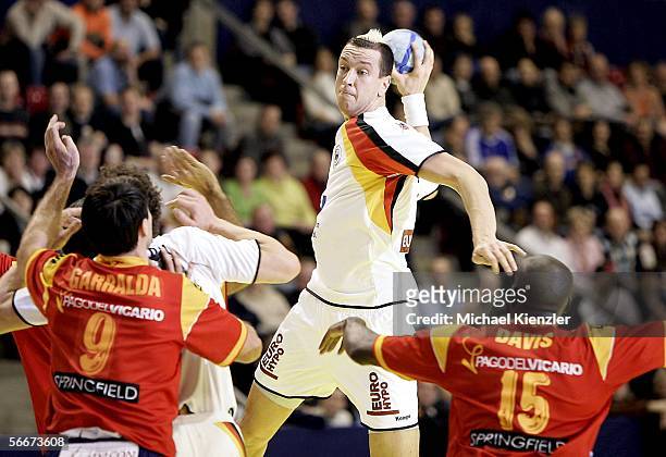 Pascal Hens of Germany in action during the Euro06 European Handball Championship match between Germany and Spain at the St. Jakobs Hall on January...