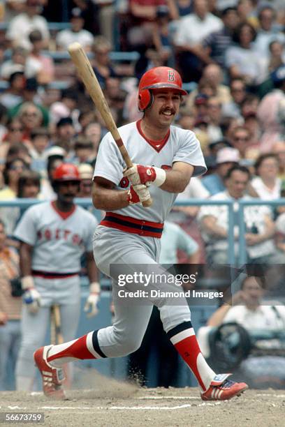 Infielder Jerry Remy, of the Boston Red Sox, at bat during a game in May, 1978 against the Cleveland Indians at Municipal Stadium in Cleveland, Ohio.