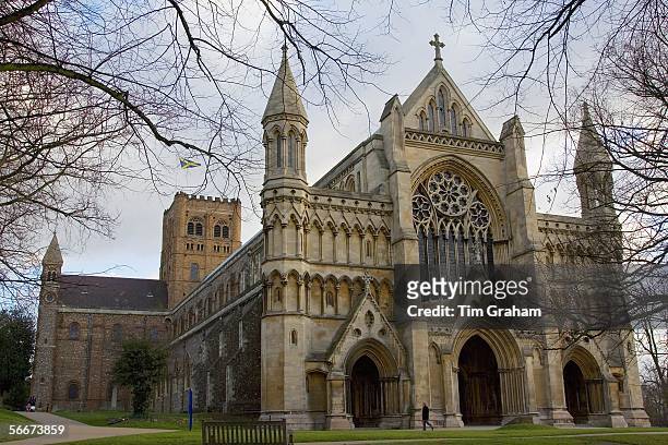 St Alban's Cathedral, the site of new education and conservation work, is seen on January 26, 2006 in St Albans, England.