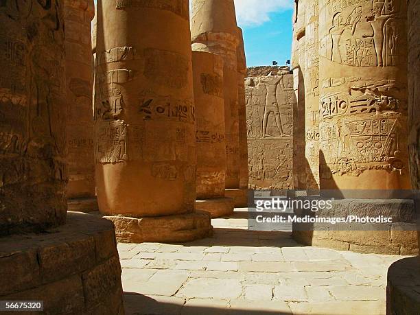 columns in a temple, temples of karnak, luxor, egypt - temples of karnak stock-fotos und bilder