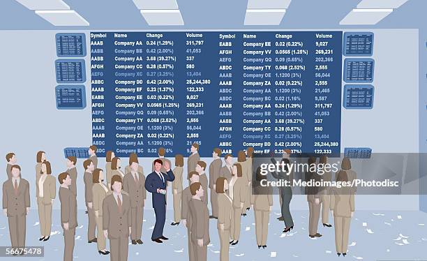 group of business executives at the stock exchange - trading floor stock illustrations