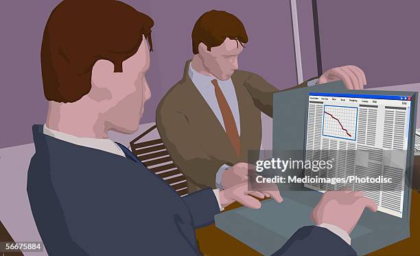 two businessmen using laptops - line graph computer stock illustrations