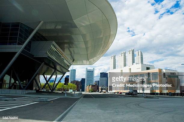 low angle view of buildings in a city, boston convention and exhibition center, boston, massachusetts, usa - boston massachusetts stock pictures, royalty-free photos & images