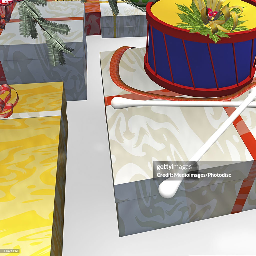 Close-up of a drum on a gift box