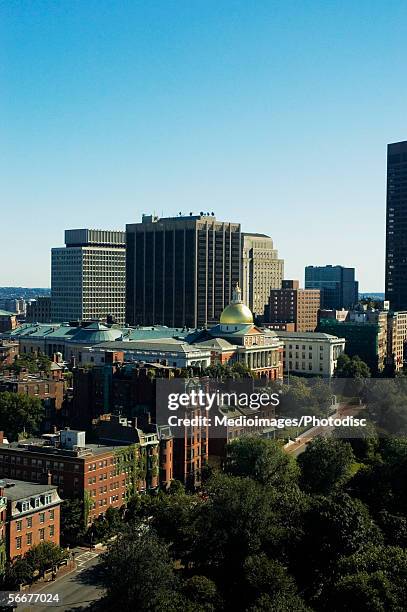 high angle view of buildings in a city, boston, massachusetts, usa - boston common stock pictures, royalty-free photos & images