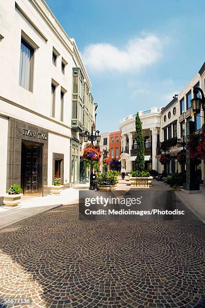 high angle view of a mosaic walking street, rodeo drive, los angeles, california, usa - rodeo drive stock-fotos und bilder