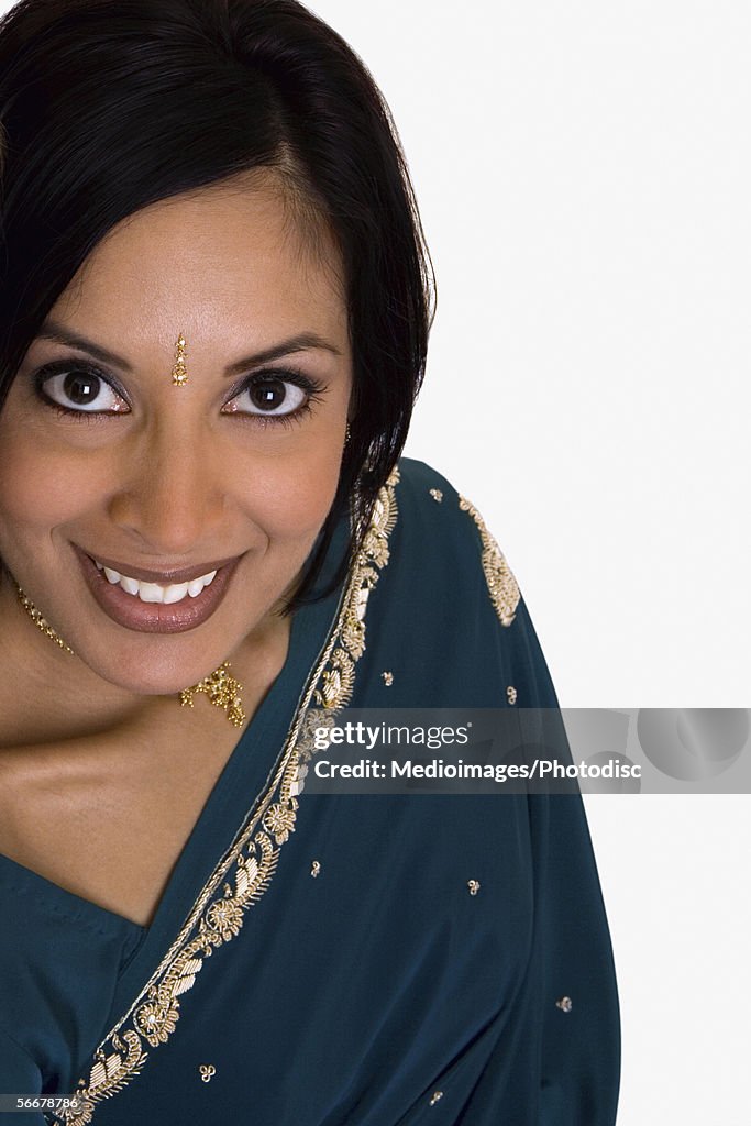 Portrait of a young woman wearing a sari