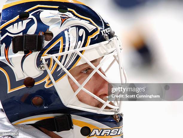 Tomas Vokoun of the Nashville Predators looks on during warm up prior to their game against the Atlanta Thrashers on January 11, 2006 at Philips...