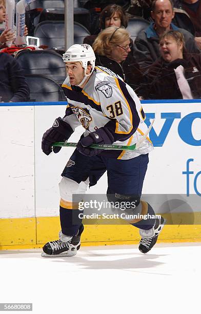 Vernon Fiddler of the Nashville Predators skates along the wing during their game against the Atlanta Thrashers on January 11, 2006 at Philips Arena...