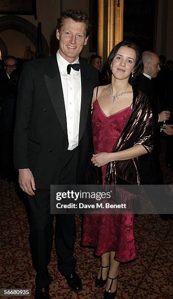 Benedict Allen and guest attend the reception following the Morgan Stanley Great Britons '05 awards ceremony at the Guildhall on January 26, 2006 in...