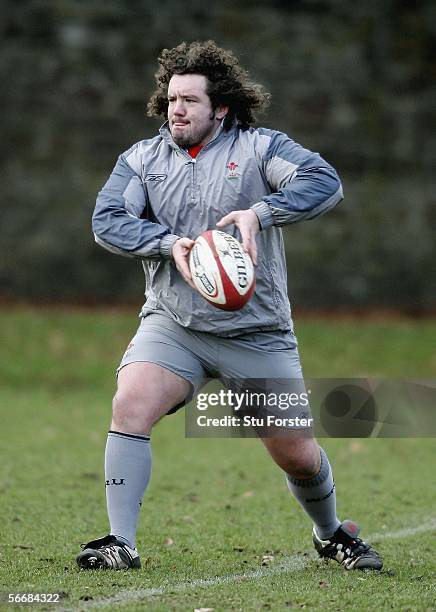 Wales prop Adam Jones rin action during Wales Rugby Union Training on January 27 2006, at Sophia Gardens, Cardiff, Wales.