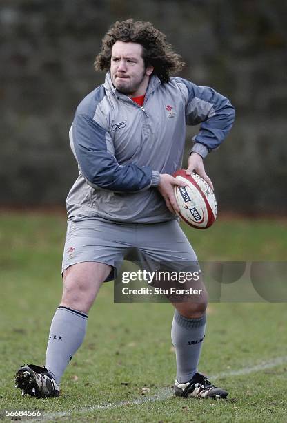 Wales prop Adam Jones in action during Wales Rugby Union Training at Sophia Gardens, on January 27, 2006 in Cardiff, Wales.