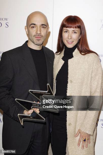 Dancers Russell Maliphant and Sylvie Guillem pose in the press room with the award for Best Dance for Push at the South Bank Show Awards, the 10th...