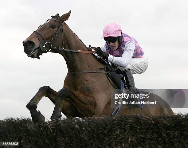 Barry Geraghty and Star De Mohaison clear an early fence before landing The Crown Racing Freephone 08000 724624 Novices Steeple Chase Race run at...