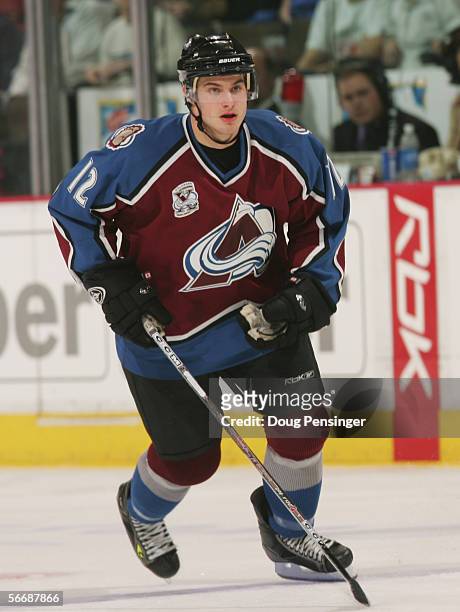 Brad Richardson of the Colorado Avalanche skates during the game against the Toronto Maple Leafs on January 17, 2006 at the Pepsi Center in Denver,...
