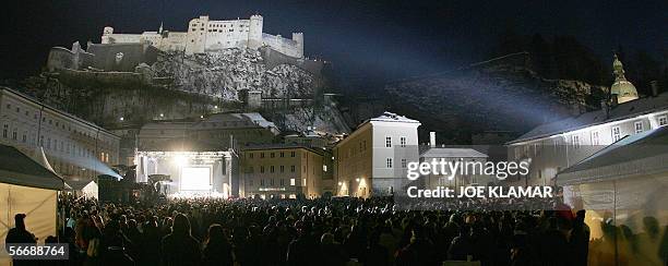 Thousands of Salzburgers and tourists gather for celebrations marking the 250th birthday of famous composer Wolfgang Amadeus Mozart, in Salzburg 27...