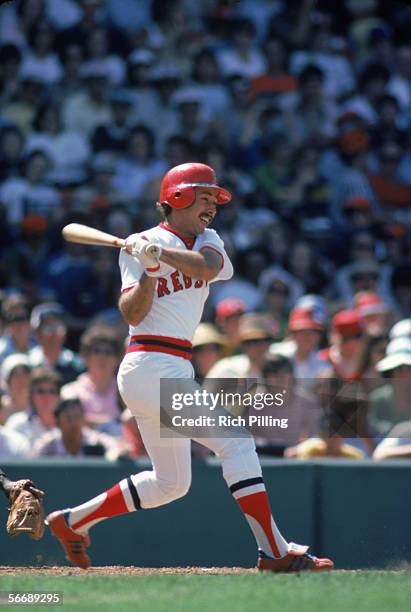 Jerry Remy of the Boston Red Sox swings at the pitch during a 1978 season game. Jerry Remy played for the Red Sox from 1978-1984.