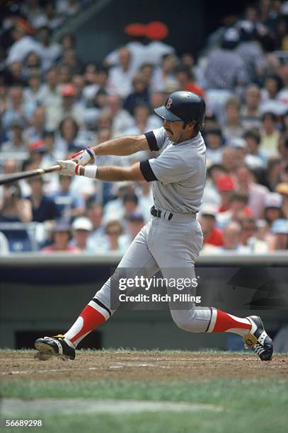 Jerry Remy of the Boston Red Sox swings at the pitch during a 1979 season game. Jerry Remy played for the Red Sox from 1978-1984.