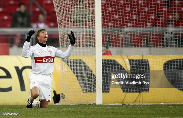 Jon Dahl Tomasson of Stuttgart looks dejected after missing a chance for a goal during the Bundesliga match between VFB Stuttgart and MSV Duisburg at...