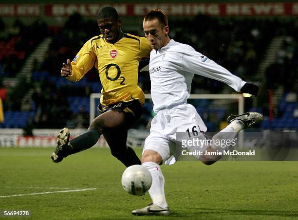 Hidetoshi Nakata of Bolton battles with Kerrea Gilbert of Arsenal during the FA Cup Fourth Round match between Bolton Wanderers and Arsenal at the...