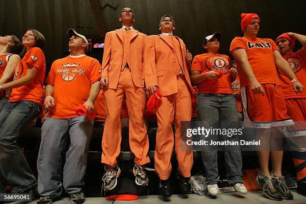 Fans in the student section hop while cheering on the Illinois Fighting Illini against the Purdue Boilermakers on January 28, 2006 at the Assembly...