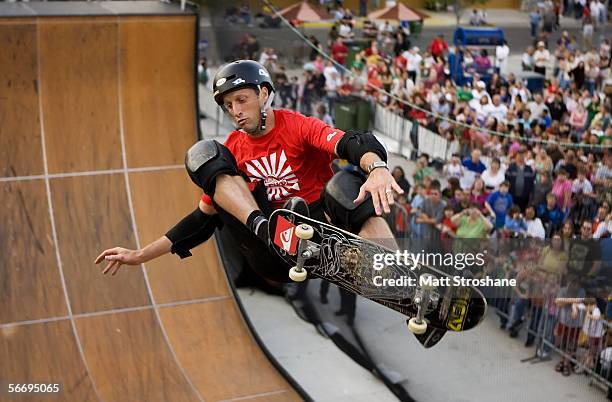 Skateboarder Tony Hawk performs during his Grand Jam at Universal Orlando January 28, 2006 in Orlando, Florida. Hawk and his crew performed two shows...