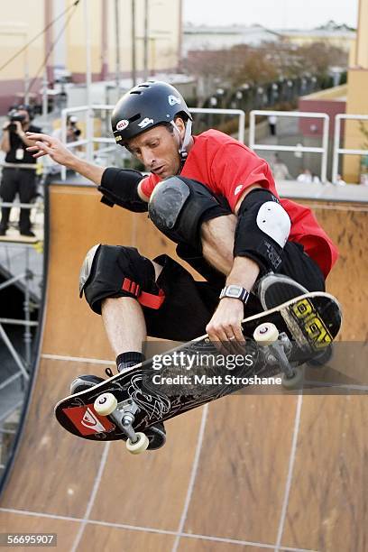 Skateboarder Tony Hawk performs during his Grand Jam at Universal Orlando January 28, 2006 in Orlando, Florida. Hawk and his crew performed two shows...