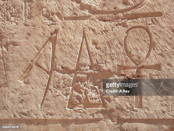 hieroglyphs at hatshepsut temple - ankh stock pictures, royalty-free photos & images