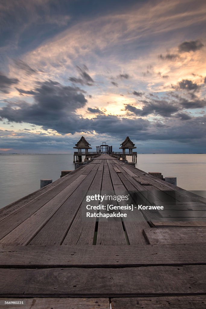 Abandon pavilion with wood bridge