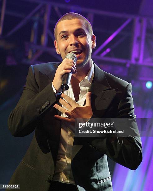 The X-Factor" winner Shayne Ward performs on stage at the Childline 2006 concert, which was presented by Stephen Gately and Keith Duffy at The Point...