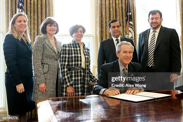 President George W. Bush signs a presidential proclamation in honor of the fourth anniversary of USA Freedom Corps. As Special Assistant to the...