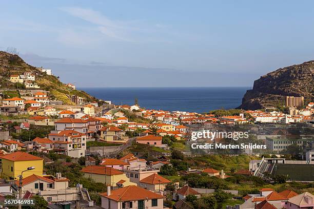 machico city and coastline - machico stock-fotos und bilder